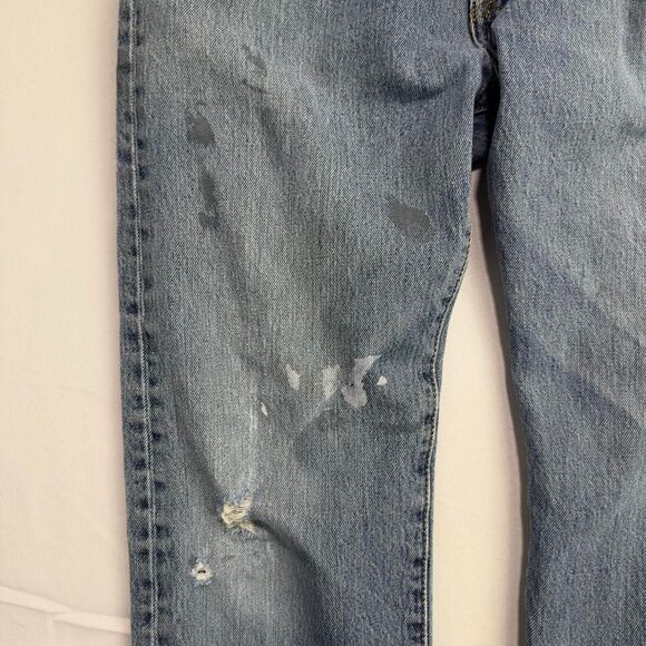 Levi’s 501 Jeans Men’s 32x32 Light Wash Distressed Paint Workwear Denim Pants - Picture 6 of 7